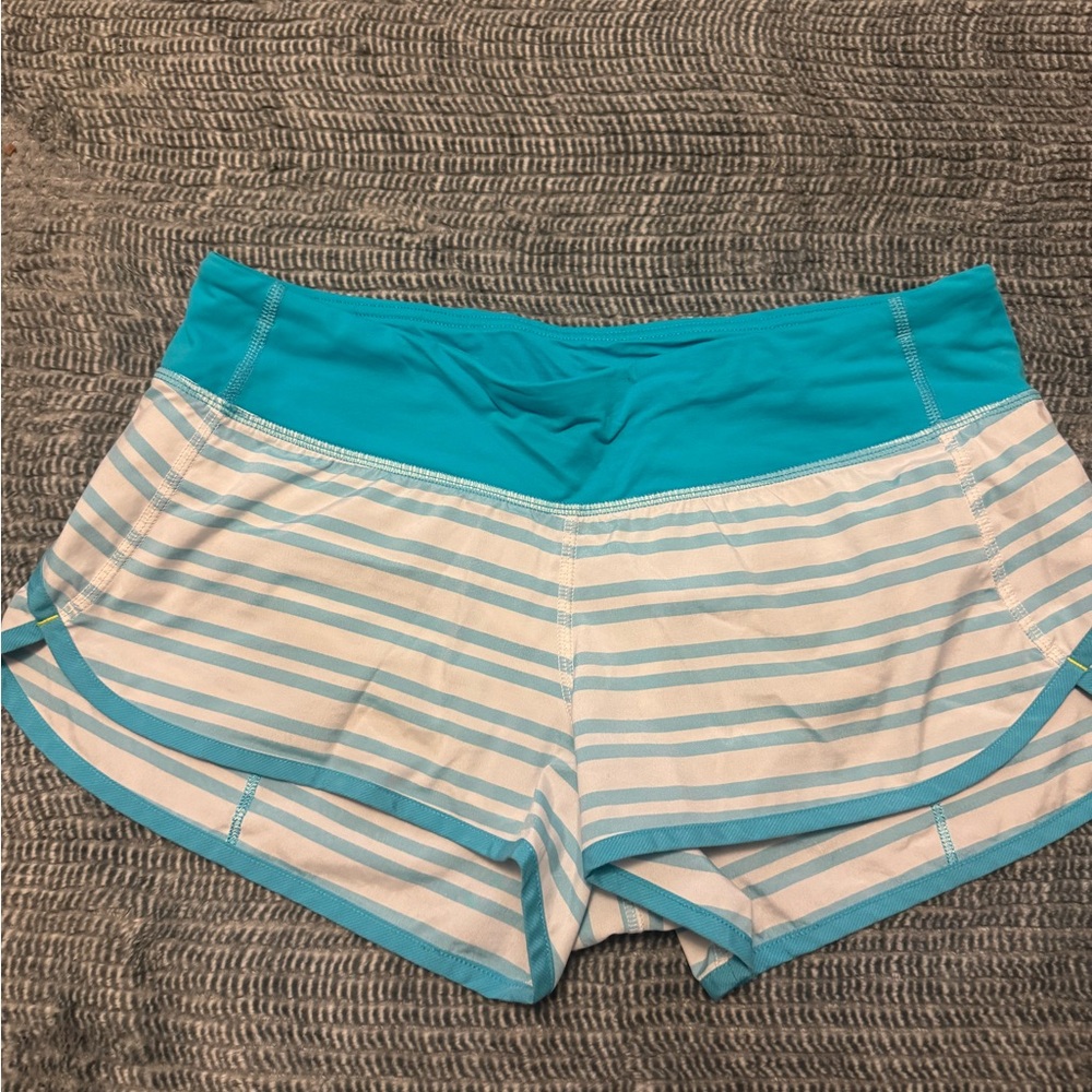 lululemon athletica Teal and White Striped Athletic Shorts